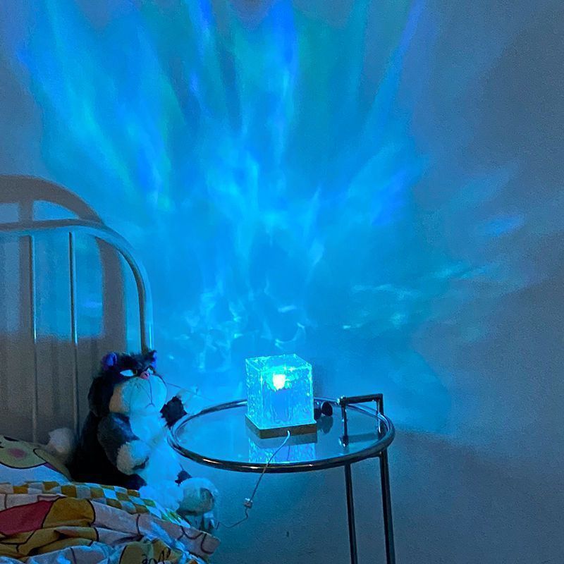 Water Ripple LED Projection Lamp – 16 Colors RGB Crystal Night Light, Rotating & Dimmable USB Table Lamp for Home Decoration